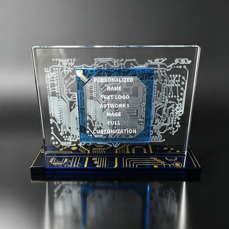 Circuit Board Blue Base Crystal Trophy suppliers