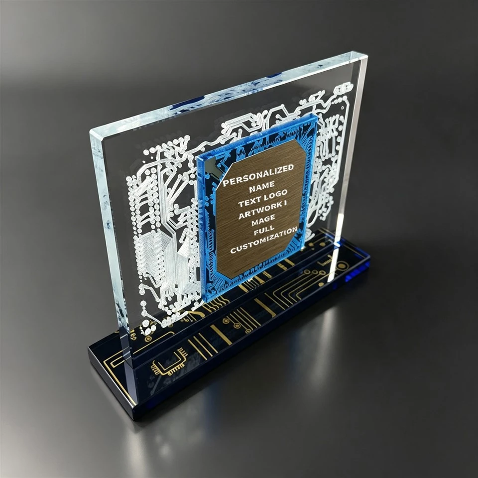 Circuit Board Blue Base Crystal Trophy factory